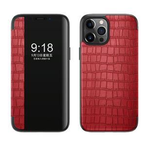 huismerk Krokodil textuur display venster horizontale flip lederen geval voor iPhone 12 mini (rood)