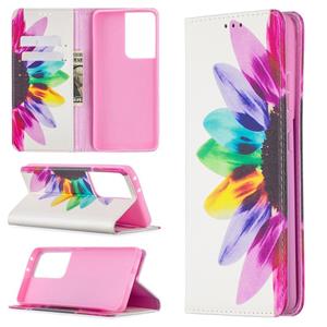 huismerk Voor Samsung Galaxy S20 Ultra Gekleurd tekenpatroon Onzichtbaar magnetisch horizontaal flip pu lederen hoes met Holder & Card Slots & Wallet (Sun Flow