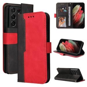 huismerk Voor Samsung Galaxy S21 Ultra 5G Business Stitching-Color Horizontale Flip PU Lederen Case met Houder & Kaart Slots & Fotolijst