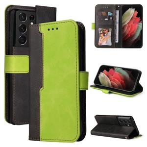 huismerk Voor Samsung Galaxy S21 Ultra 5G Business Stitching-Color Horizontale Flip PU Lederen Case met Houder & Card Slots & Fotolijst (Groen)