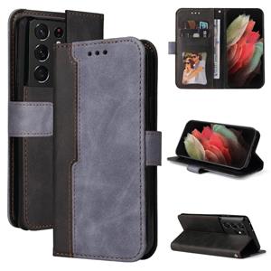 huismerk Voor Samsung Galaxy S21 Ultra 5G Business Stitching-Color Horizontal Flip PU lederen tas met houder & kaart slots & fotolijst