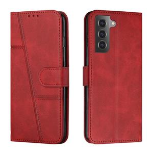 huismerk Voor Samsung Galaxy S22 5G Stitching Calf Texture Gesp Lederen Telefoonhoes