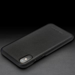 Voor iPhone X / XS QIALINO Schokbestendige cowhide leder beschermhoes(Zwart)