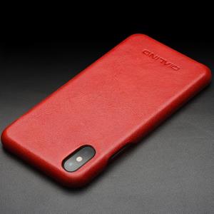 Voor iPhone X / XS QIALINO Schokbestendige cowhide leder beschermhoes (rood)