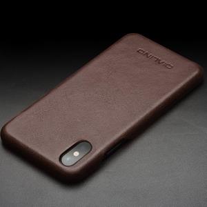 Voor iPhone X / XS QIALINO Schokbestendige cowhide leder beschermhoes (donkerbruin)