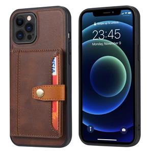 huismerk Calfskin Color Matching Shockproof TPU + PU Case met Houder & Card Slot voor iPhone 13 Pro (Brown)