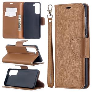 huismerk Voor Samsung Galaxy S30 Litchi Texture Pure Color Horizontale Flip Lederen case met Holder & Card Slots & Wallet & Lanyard(Bruin)