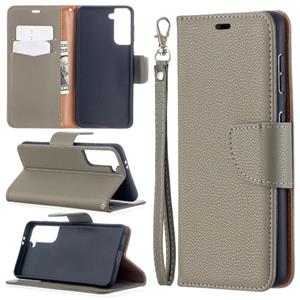 huismerk Voor Samsung Galaxy S30 Litchi Texture Pure Color Horizontale Flip Lederen case met Holder & Card Slots & Wallet & Lanyard(Grijs)