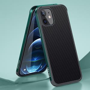 SULADA luxe 3D carbon fiber getextureerd schokbestendig metaal + TPU frame geval voor iPhone 12 mini (donkergroen)