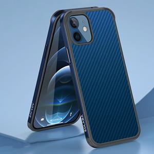 SULADA luxe 3D carbon fiber getextureerd schokbestendig metaal + TPU frame geval voor iPhone 12 mini (zeeblauw)