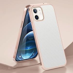 SULADA luxe 3D carbon fiber getextureerd schokbestendig metaal + TPU frame geval voor iPhone 12 mini (rose goud)