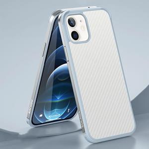 SULADA luxe 3D carbon fiber getextureerd schokbestendig metaal + TPU frame geval voor iPhone 12 mini (zilver)