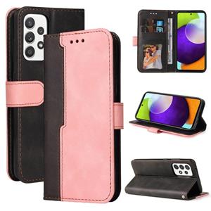 huismerk Voor Samsung Galaxy A52 5G / 4G Zakelijke Stitching-Color Horizontale Flip PU Lederen Case met Houder & Card Slots & Fotolijst (Pink)