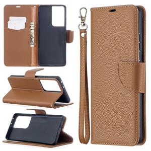 huismerk Voor Samsung Galaxy S30 Ultra Litchi Texture Pure Color Horizontale Flip Lederen case met Holder & Card Slots & Wallet & Lanyard(Bruin)