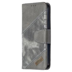 huismerk Voor iPhone 12 Matching Color Crocodile Texture Horizontale Flip PU Lederen case met Wallet & Holder & Card Slots(Grijs)