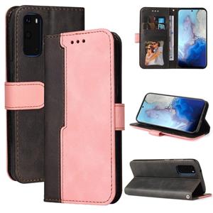 huismerk Voor Samsung Galaxy S20 Zakelijke Stitching-Color Horizontale Flip PU Lederen Case met Houder & Card Slots & Fotolijst (Pink)