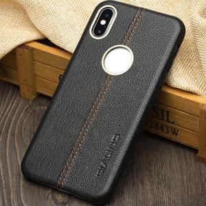 Voor iPhone X / XS QIALINO Deerskin Texture Cowhide Leather Beschermhoes(Zwart)