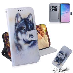 huismerk Witte Wolf patroon gekleurde tekening horizontale Flip lederen case voor Galaxy S10 met houder & card slots & portemonnee