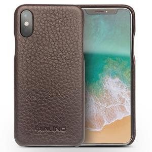 Voor iPhone X / XS QIALINO Natuurlijke textuur Cowhide Lederen beschermhoes (Donkerbruin)