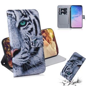 huismerk Tiger patroon gekleurde tekening horizontale Flip lederen case voor Galaxy S10 met houder & card slots & portemonnee