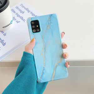 huismerk Vier hoeken anti-shattering flow goud marmeren IMD telefoon achterkant cover hoesje voor Samsung Galaxy S20 Ultra (Sky Blue DL8)