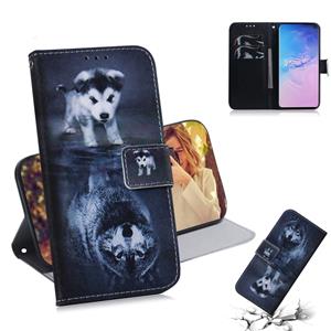 huismerk Wolf en hond patroon gekleurde tekening horizontale Flip lederen case voor Galaxy S10 met houder & card slots & portemonnee