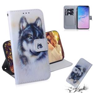 huismerk Witte Wolf patroon gekleurde tekening horizontale Flip lederen case voor Galaxy S10 Plus met houder & card slots & portemonnee