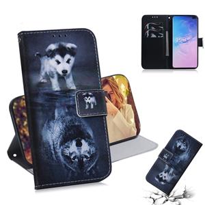 huismerk Wolf en hond patroon gekleurde tekening horizontale Flip lederen case voor Galaxy S10 Plus met houder & card slots & portemonnee