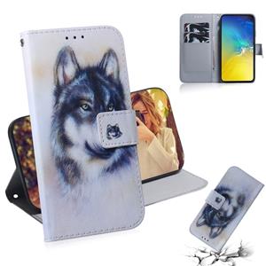 huismerk Witte Wolf patroon gekleurde tekening horizontale Flip lederen case voor Galaxy S10 E met houder & card slots & portemonnee