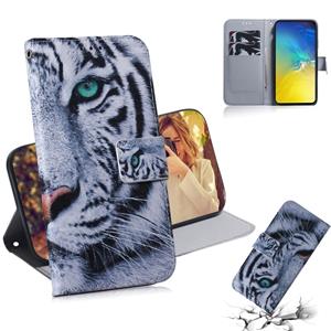 huismerk Tiger patroon gekleurde tekening horizontale Flip lederen case voor Galaxy S10 E met houder & card slots & portemonnee