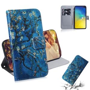 huismerk Abrikoos bloem patroon gekleurde tekening horizontale Flip lederen case voor Galaxy S10 E met houder & card slots & portemonnee