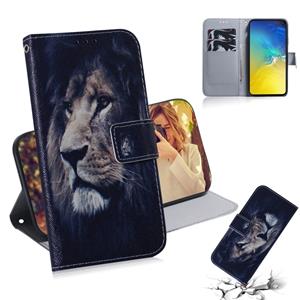 huismerk Leeuw patroon gekleurde tekening horizontale Flip lederen case voor Galaxy S10 E met houder & card slots & portemonnee