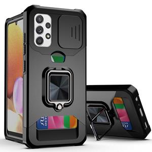 huismerk Voor Samsung Galaxy A32 4G Sliding Camera Cover Design PC + TPU Shockproof Case met Ring Holder & Card Slot