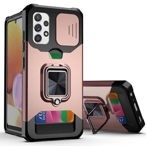 huismerk Voor Samsung Galaxy A32 4G Sliding Camera Cover Design PC + TPU Shockproof Case met ringhouder & kaartsleuf (ROSE GOUD)