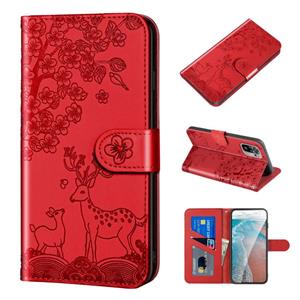 huismerk Voor Xiaomi Redmi Note 10 4G Sika Deer Embossing Patroon Horizontale Flip PU Lederen Case met Houder & Card Slot & Portemonnee & Photo Frame