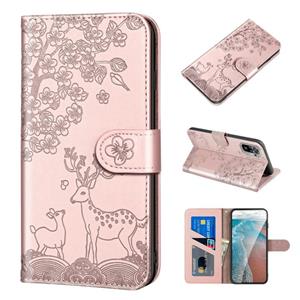 huismerk Voor Xiaomi Redmi Note 10 4G Sika Deer Embossing Patroon Horizontale Flip PU Lederen Case met Houder & Card Slot & Portemonnee & Fotolijst (ROSE GOUD)