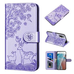 huismerk Voor Xiaomi Redmi Note 10 Pro Sika Deer Embossing Patroon Horizontale Flip PU Lederen Case met Houder & Card Slot & Portemonnee & Fotolijst (Paars)