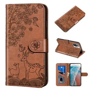 huismerk Voor Xiaomi Redmi Note 10 Pro Sika Deer Embossing Patroon Horizontale Flip PU Lederen Case met Houder & Card Slot & Portemonnee & Photo Frame (Brown)