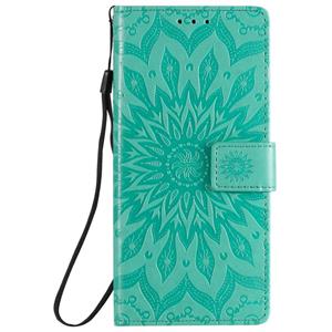 huismerk Voor Samsung Galaxy Note20 5G Sun Embossing Pattern Horizontale Flip Lederen Case met Card Slot & Holder & Wallet & Lanyard(Groen)