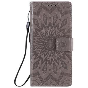 huismerk Voor Samsung Galaxy Note20 5G Sun Embossing Pattern Horizontale Flip Lederen Case met Card Slot & Holder & Wallet & Lanyard(Grijs)