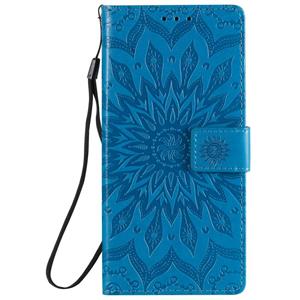 huismerk Voor Samsung Galaxy Note20 5G Sun Embossing Pattern Horizontale Flip Lederen Case met Card Slot & Holder & Wallet & Lanyard(Blauw)