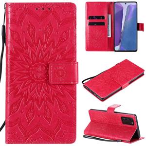 huismerk Voor Samsung Galaxy Note20 5G Sun Embossing Pattern Horizontale Flip Lederen Case met Card Slot & Holder & Wallet & Lanyard(Red)