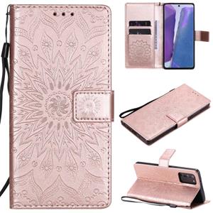 huismerk Voor Samsung Galaxy Note20 5G Sun Embossing Pattern Horizontale Flip Lederen Case met Card Slot & Holder & Wallet & Lanyard(Rose Gold)