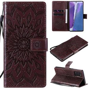 huismerk Voor Samsung Galaxy Note20 5G Sun Embossing Pattern Horizontale Flip Lederen Case met Card Slot & Holder & Wallet & Lanyard(Bruin)