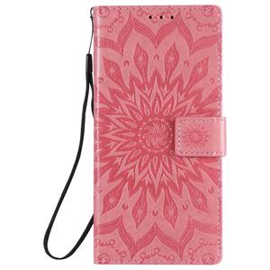 huismerk Voor Samsung Galaxy Note20 Ultra 5G Sun Embossing Pattern Horizontale Flip Lederen Case met Card Slot & Holder & Wallet & Lanyard(Pink)