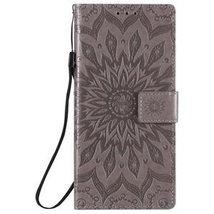 huismerk Voor Samsung Galaxy Note20 Ultra 5G Sun Embossing Pattern Horizontale Flip Lederen Case met Kaartslot & Holder & Wallet & Lanyard(Grijs)