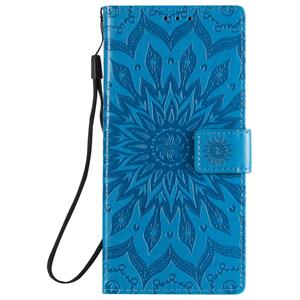 huismerk Voor Samsung Galaxy Note20 Ultra 5G Sun Embossing Pattern Horizontale Flip Lederen Case met Kaartslot & Holder & Wallet & Lanyard(Blauw)