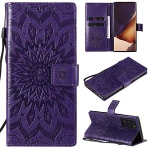 huismerk Voor Samsung Galaxy Note20 Ultra 5G Sun Embossing Pattern Horizontale Flip Lederen Case met Kaartslot & Holder & Wallet & Lanyard(Paars)