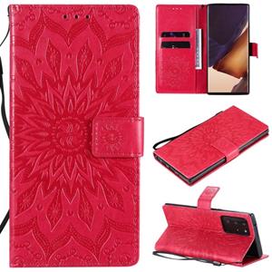 huismerk Voor Samsung Galaxy Note20 Ultra 5G Sun Embossing Pattern Horizontale Flip Lederen Case met Kaartslot & Holder & Wallet & Lanyard(Rood)