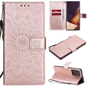 huismerk Voor Samsung Galaxy Note20 Ultra 5G Sun Embossing Pattern Horizontale Flip Lederen Case met Card Slot & Holder & Wallet & Lanyard(Rose Gold)